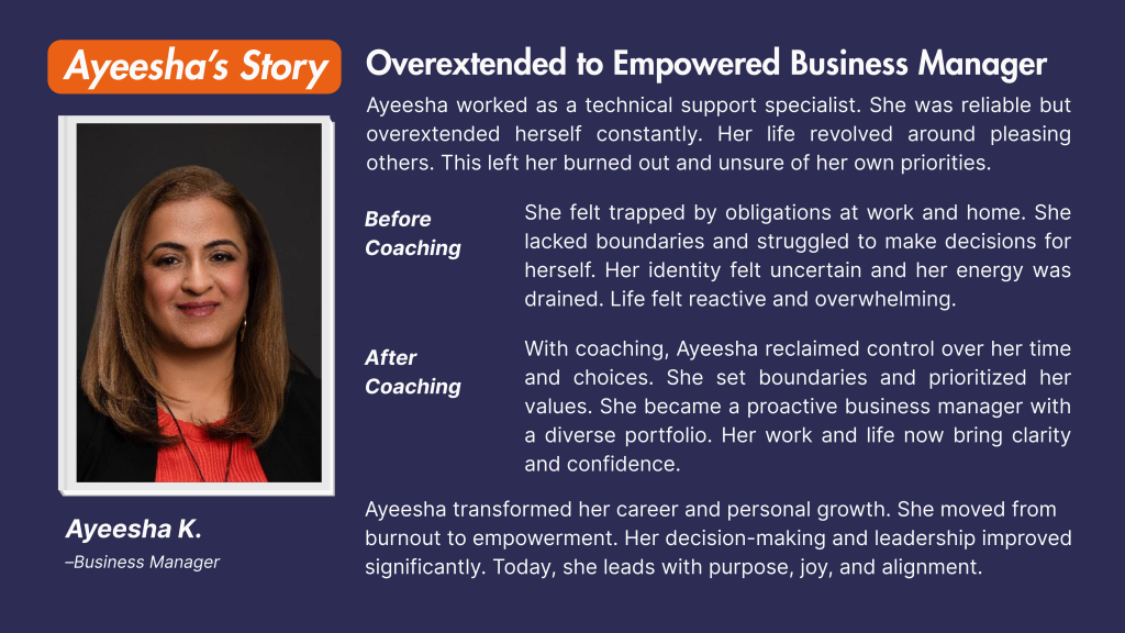 Ayeesha's Life Before and After Coaching.